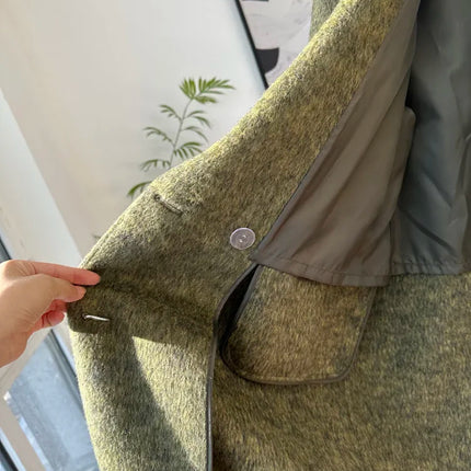 High-end Thick Double-sided Wool Coat Female Fashion Long  Autumn Winter Lapel Double Breasted Wool Coat Women Loose Outerwear