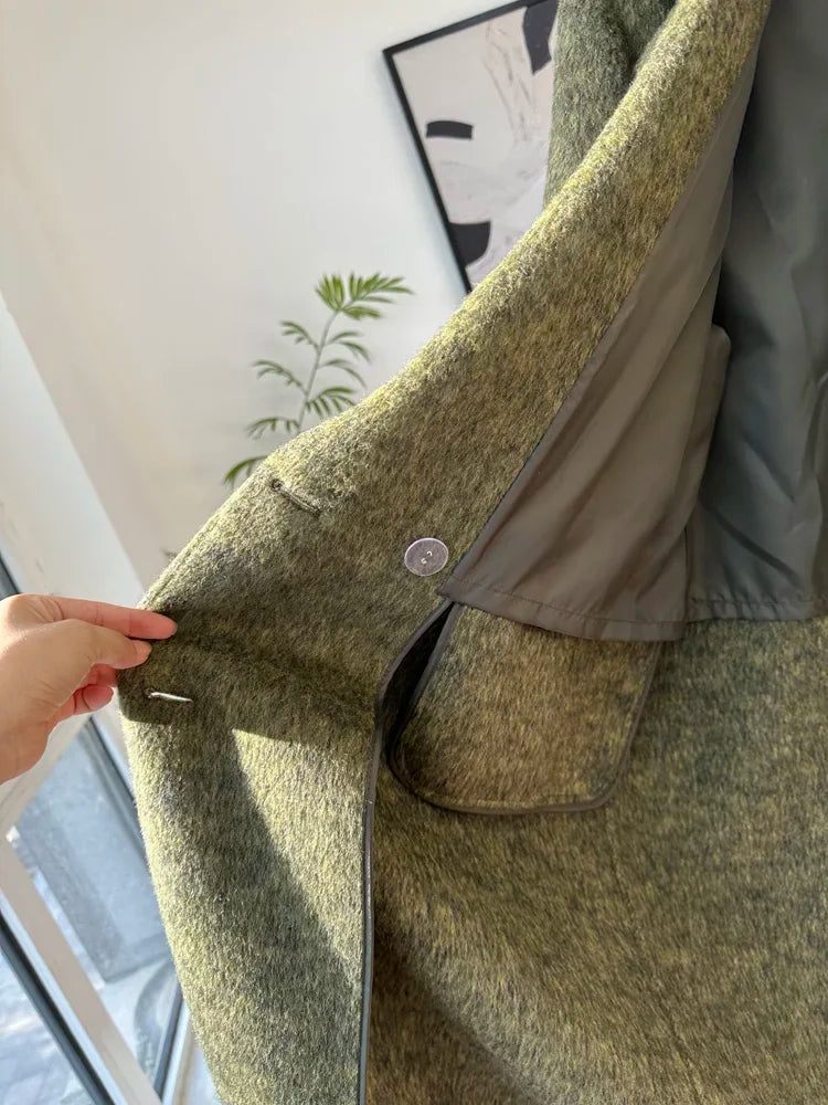 High-end Thick Double-sided Wool Coat Female Fashion Long  Autumn Winter Lapel Double Breasted Wool Coat Women Loose Outerwear