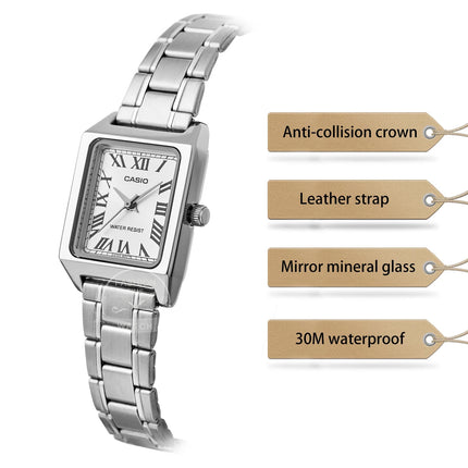 Orologio Casio da donna set di lusso delle migliori marche Orologio da donna al quarzo impermeabile 30 m Forma tonneau Acciaio inossidabile Ste reloj mujer LTP-V007D- platinumshop