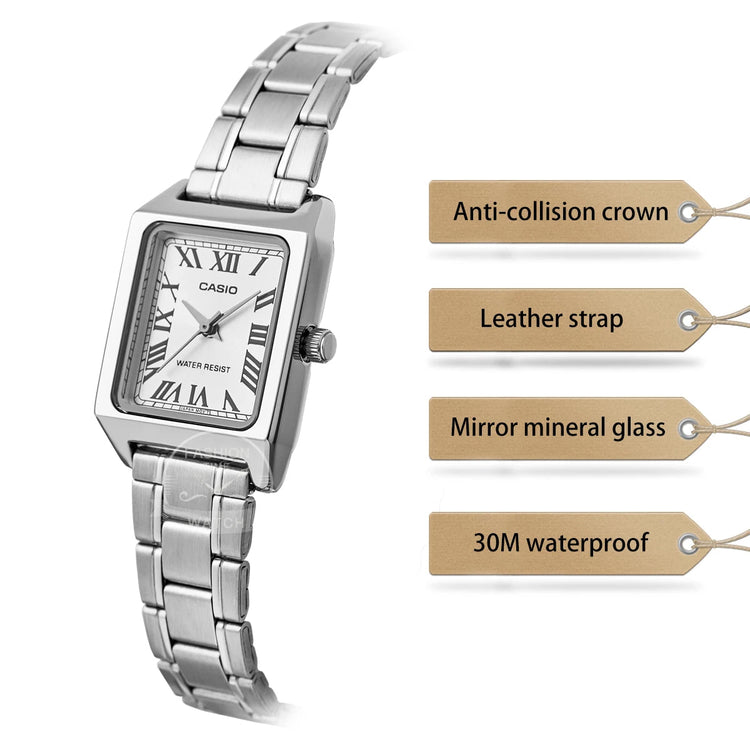 Orologio Casio da donna set di lusso delle migliori marche Orologio da donna al quarzo impermeabile 30 m Forma tonneau Acciaio inossidabile Ste reloj mujer LTP-V007D- platinumshop