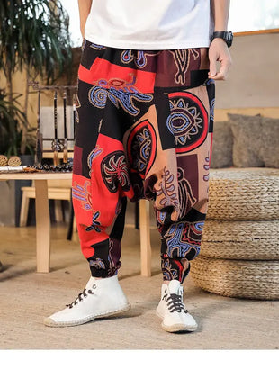 Pantaloni Harem da Uomo 2026 Stile Retrò con Stampa, Pantaloni Jogger Larghi e Comodi con Cavallo Ribassato, Stile Nepal Oversize, Pantaloni Casual da Uomo con Cavallo Ribassato