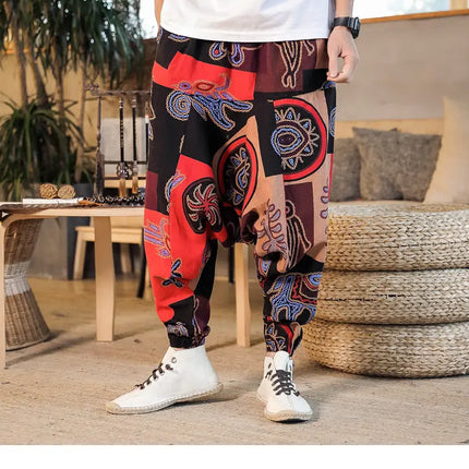 Pantaloni Harem da Uomo 2026 Stile Retrò con Stampa, Pantaloni Jogger Larghi e Comodi con Cavallo Ribassato, Stile Nepal Oversize, Pantaloni Casual da Uomo con Cavallo Ribassato
