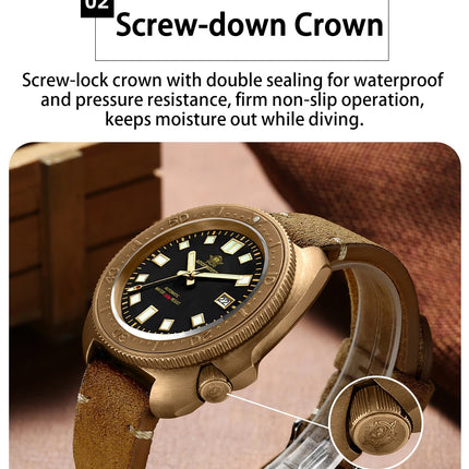 ADDIESDIVE Automatic Watch Men Luxury Bronze Watches Sapphire Super C3 Luminous 200m Waterproof Dive 8215 Mechanical Wristwatch