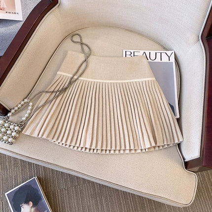 Plaid Pleated Mini Skirt Thick Wool Short Skirt High Waist Box-pleat Miniskirt for Women Teen-girl Preppy Style Outfit PlatiNum
