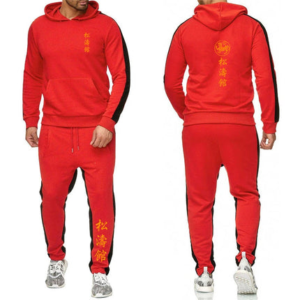 2025 Spring Autumn Shotokan Karate Print Men's Solid Color Hooded Tracksuit Pullover Hoodies+Casual Sweatpants High Street Sets PlatiNum