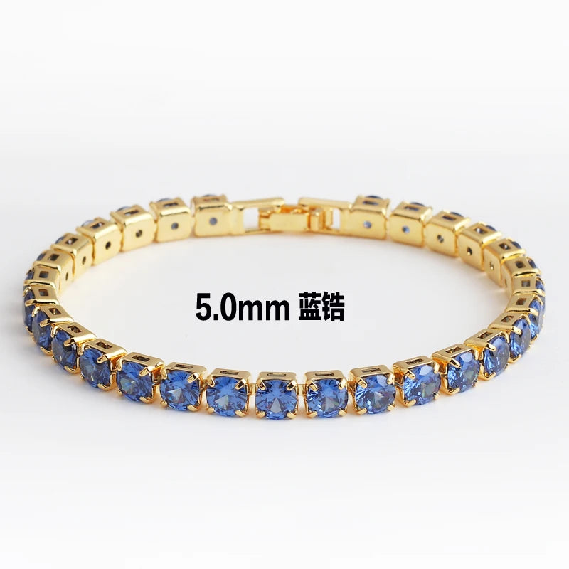 Collana a catena da tennis lucida con zirconi AAA da 5 mm Donna Uomo Hip Hop Iced Out Bling Blue CZ Collana Gioielli in oro 18 carati Regalo di fascino