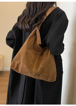 Women Suede Shoulder Bag with Zipper Hobo Bags Large Capacity Handbag Slouchy Bag Commuter Travel Bag Purses and Handbags PlatiNum