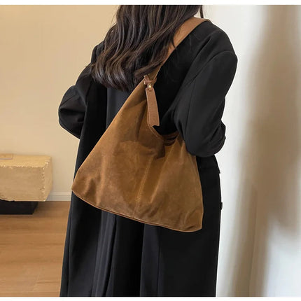 Women Suede Shoulder Bag with Zipper Hobo Bags Large Capacity Handbag Slouchy Bag Commuter Travel Bag Purses and Handbags PlatiNum