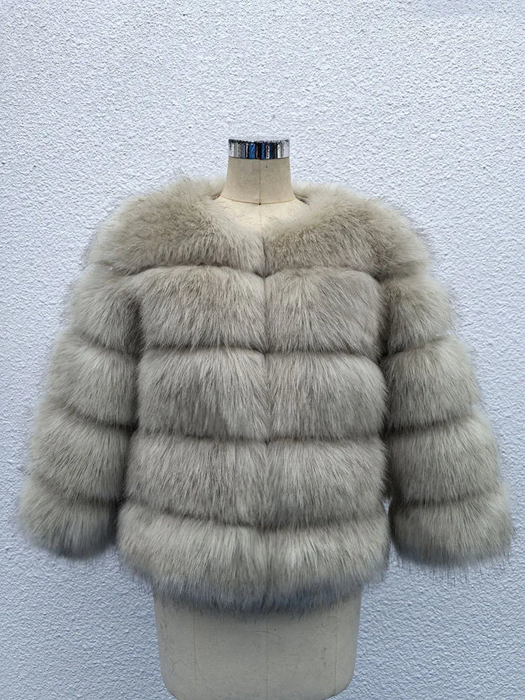 ZADORIN High Quality Faux Fox Fur Coat Women Luxury Fluffy Warm 3/4 Sleeve Fur Jacket for Women Winter Short Mink Coat Outerwear