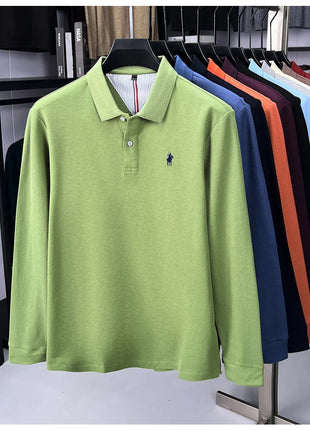 Polo à manches longues de marque haut de gamme 100 % coton, nouveau t-shirt décontracté à revers pour homme d'affaires, confort de luxe avec broderie Paul poney