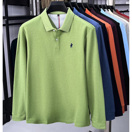 High-end branded long-sleeved polo shirt, 100% cotton, new business men's leisure lapel t-shirt, luxury comfort with Paul pony embroidery