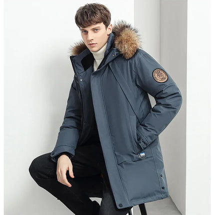 Men Winter Goose Down Coats Fur Collar Hooded Long Down Jackets Top Quality Male Outdoor Windproof Warm Winter Jackets Canada