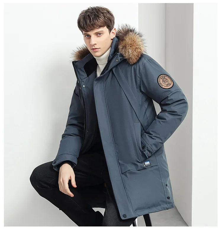 Men Winter Goose Down Coats Fur Collar Hooded Long Down Jackets Top Quality Male Outdoor Windproof Warm Winter Jackets Canada