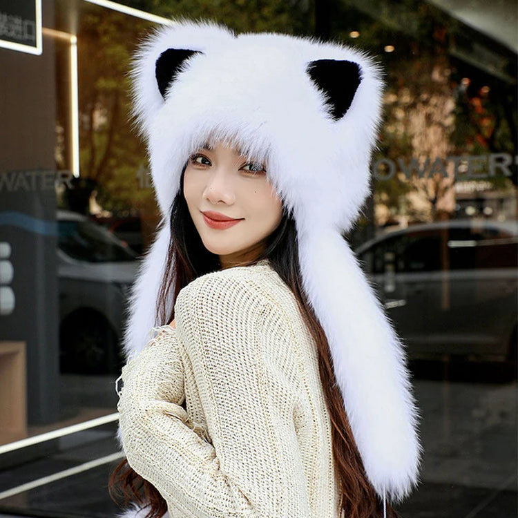 Women's Winter Hats Fox Fur Flight Hats Ushanka Hats For Women Winter Outdoor Windproof And Warm Plush Outdoor Hats For Skiing