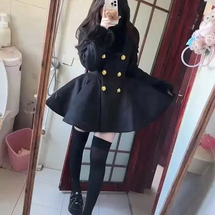 New Elegant Small Fragrance Celebrity Loose Coat Moda Woolen Winter French Style Vintage Blends Slim Waist Mid-length Outwear