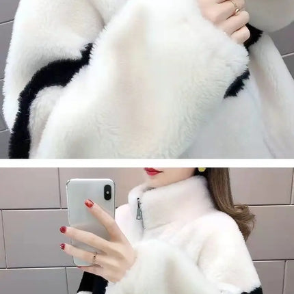 Warm Stand collar Faux fur Winter Jacket Female 2024 New Korean Loose Thick Lamb wool Coat Short Stitching Womens Parkas Outwear