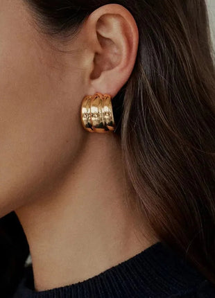 Orecchini a Perno Geometrici a Forma di C Multistrato Placcati in Oro 18K, Antiruggine, in Acciaio Inossidabile per Donne platinumshop