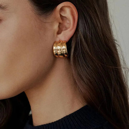 Orecchini a Perno Geometrici a Forma di C Multistrato Placcati in Oro 18K, Antiruggine, in Acciaio Inossidabile per Donne platinumshop