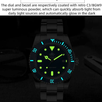 ADDIESDIVE Men's Gift Box Luxury Diver Watch Super Luminous Bubble Mirror Glass Quartz Watch 20Bar Ceramic Bezel Steel Watch