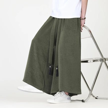 Pantaloni stile cinese da uomo nuovi pantaloni larghi casual in seta di ghiaccio a gamba larga pantaloni da uomo kimono alla moda retrò comodi e traspiranti