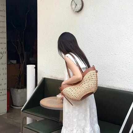 2025 Y2k Retro Literary Fashion Versatile Casual Tote Bag Shoulder Bag Large Capacity Grass Woven Bag Women's Bag