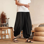 Pantaloni Stile Cinese da Uomo, Etnici in Lino a Gamba Larga, Design con Cavallo Morbido, Pantaloni da Ballo, Casual, Hanfu, Stile Lanterna, 8XL