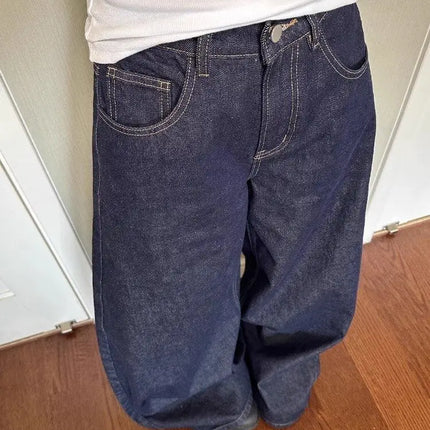 Nuovi jeans a gamba larga da donna americana nera High Street Vibe per l'autunno e l'inverno per uomo e donna pantaloni dritti larghi lavati