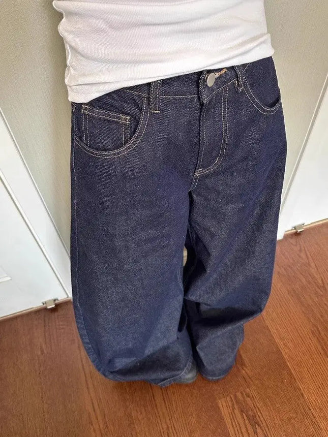 New American Black Women's Wide-Leg Jeans High Street Vibe for Autumn and Winter Men's and Women's Washed Loose Straight Pants
