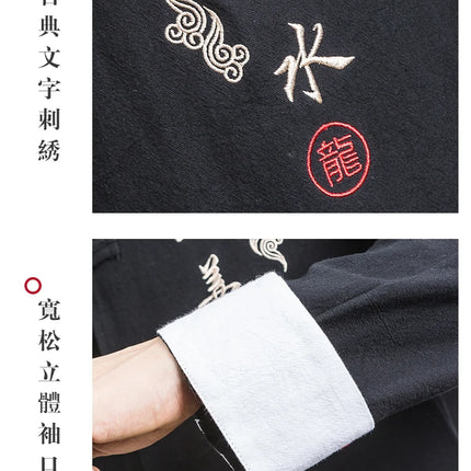 Camicie a maniche lunghe da uomo Ricamo tradizionale in cotone e lino Casual Tang Suit Cardigan da uomo Camicette Kung Fu retrò stile cinese da uomo