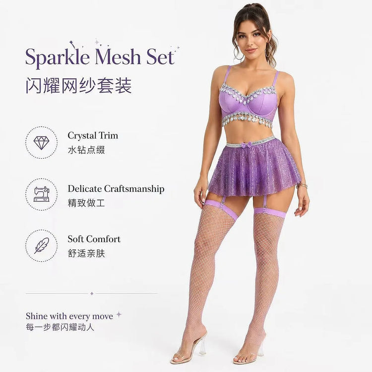 Lingerie Chinese Hanfu Sheer Mesh Retro Lace Sleepwear Tang Suit Dress Set Women