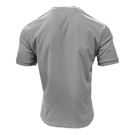 Men's European and American Summer Corduroy Solid Color Slim Casual V-Neck T-Shirt Amazon