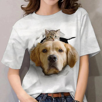 Maglietta modello gatto carino per donna Pet Animal 3D stampato maniche corte Tees estate Casual T-Shirt larghe Streetwear o-collo top