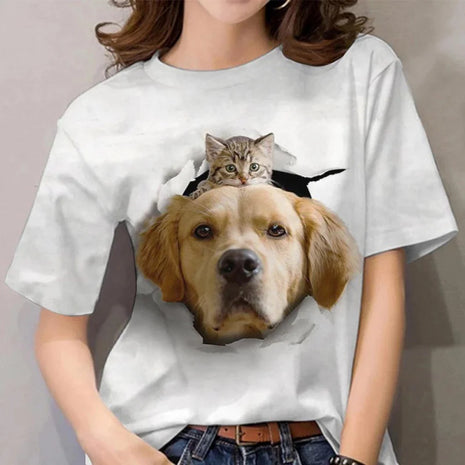 Maglietta modello gatto carino per donna Pet Animal 3D stampato maniche corte Tees estate Casual T-Shirt larghe Streetwear o-collo top