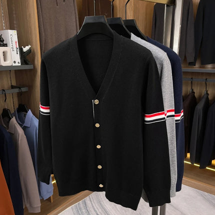 High End Brand Knitted Cardigan Men's Autumn Trend Color Blocked Striped Designer New shawl Korean Casual V-Neck sweater Coat
