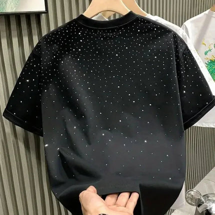 New Luxury Men's T-shirt Hot Diamond Printed Half Sleeve Fashion Round Neck Casual Summer High-end Men Tops T Shirts PlatiNum