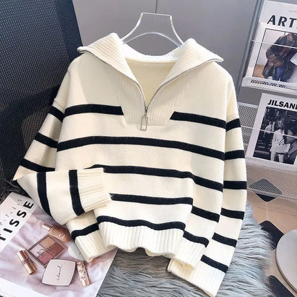 Sweater Hoodie Women's 2026 New Zipper Striped Bottom Pad Short Fashion High end Women's Sweater