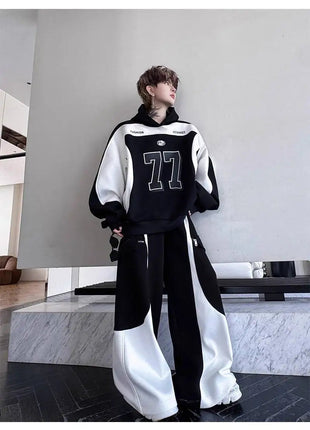 LUZHEN Street Wear Sports Two-piece Sets Men's Fashion Autumn 2025 New Color Contrast Splicing Loose Casual Pants Hoodies JY3686 PlatiNum