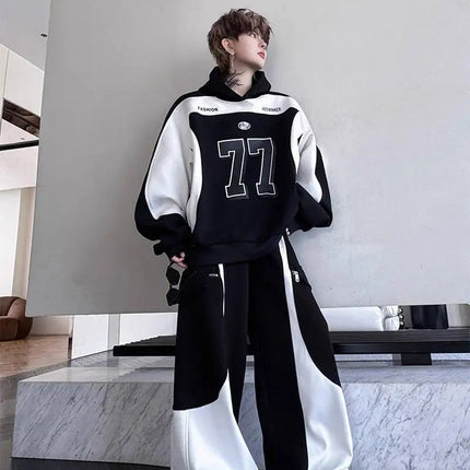 LUZHEN Street Wear Sports Two-piece Sets Men's Fashion Autumn 2025 New Color Contrast Splicing Loose Casual Pants Hoodies JY3686 PlatiNum