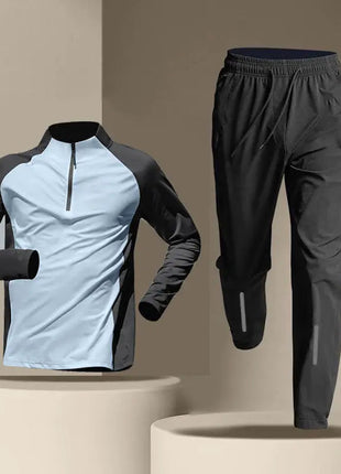 Quick Dry Male Clothes Tracksuit T-shirt Sets Spring Autumn Men Half Zipper Long Sleeve Breathable Sports Training Pants Suit PlatiNum