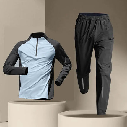 Quick Dry Male Clothes Tracksuit T-shirt Sets Spring Autumn Men Half Zipper Long Sleeve Breathable Sports Training Pants Suit PlatiNum