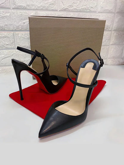 2025New summer and autumn black 12cm lace up high-heeled sandals with sexy slim heels and pointed  stylish single shoes