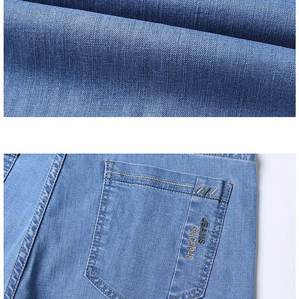 Pantaloncini di jeans da uomo estivi Nuovo stile Ricamo sottile Business Casual Jeans corti dritti Abbigliamento di marca maschile azzurro cielo