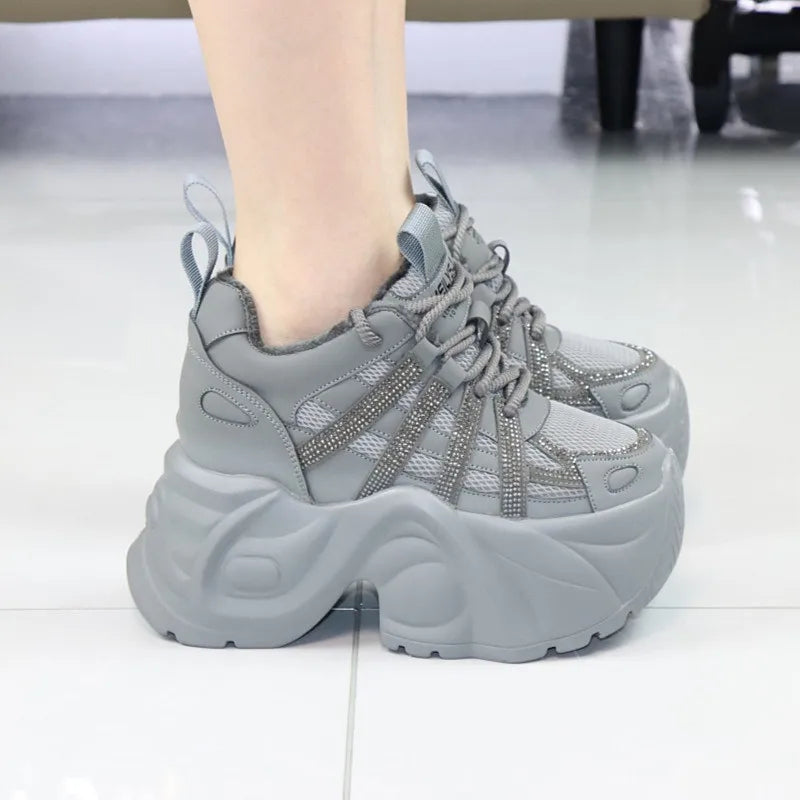 Women's 12cm Invisible Heel Winter Boots - Thick 10cm Fleece-Lined Sneakers Warm Cotton Shoes for Cold Weather Snow boots