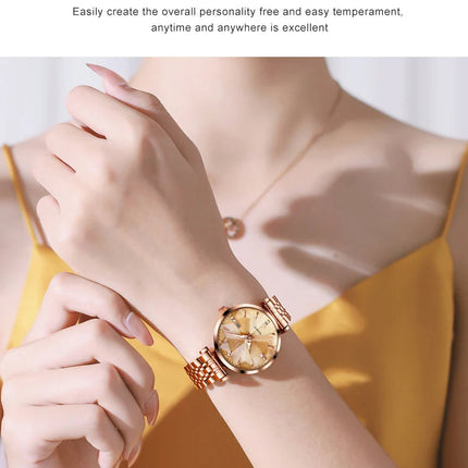 OLEVS 5536 Orologio da donna al quarzo con diamanti di marca di lusso Moda elegante orologio da donna impermeabile in oro rosa con bracciale Set Reloj Mujer platinumshop