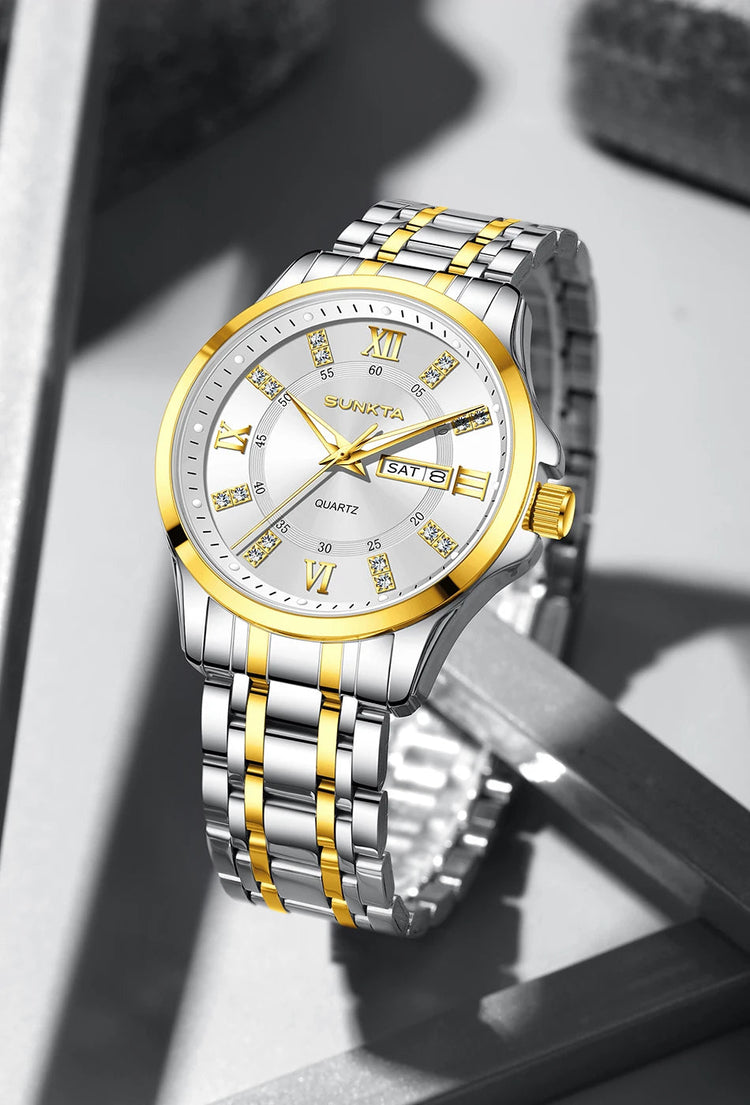 SUNKTA Orologio da Donna con Diamanti, Moda Creativa, Acciaio Impermeabile, Orologio al Quarzo Casual Luminoso con Bracciale platinumshop