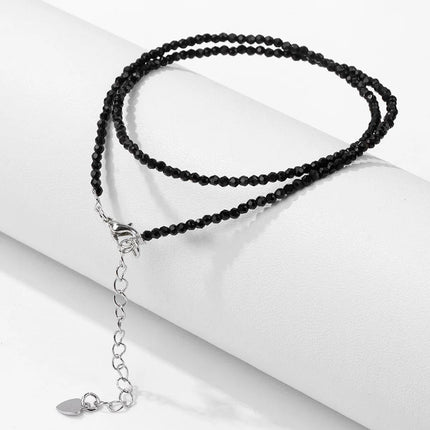 Mini Stone Beaded Necklace 2mm Faceted Natural Agat Quartzs Necklaces Female Fashion Party Choker for Women Girls Jewelry Gift PlatiNum
