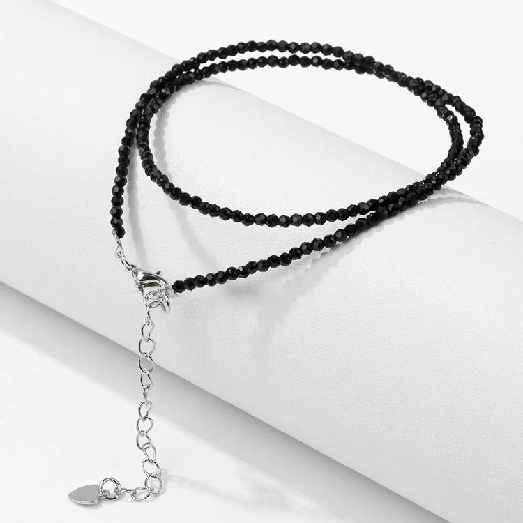 Mini Stone Beaded Necklace 2mm Faceted Natural Agat Quartzs Necklaces Female Fashion Party Choker for Women Girls Jewelry Gift PlatiNum