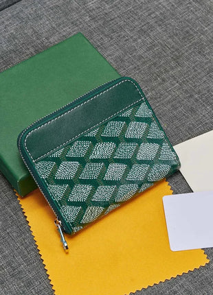 Portafoglio Quadrato Mini in Vera Pelle alla Moda per Uomo e Donna, Chiusura con Cerniera, Portatile, per Carte di Credito e Monete