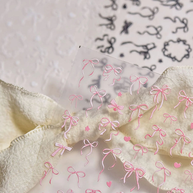 1Pcs 5D Elegant Bowknot Nail Art Sticker Pink/White/Black Silk Ribbon Self-Adhesive Nail Decals Charming Bow DIY Nail Decoration
