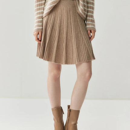 Women 100% Cashmere Skirt High Quality 2026 New Collection Knitwear Spring Winter Korean Popular Skirt Female Pleated Skirt PlatiNum
